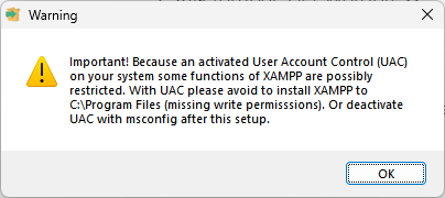 Warning XAMPP UAC