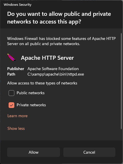 Firewall XAMPP